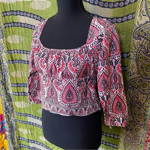 Rare Vintage Y2K Anna Sui Multicolored Print Silk Festival Crop Top Size Small - Picture 9 of 15